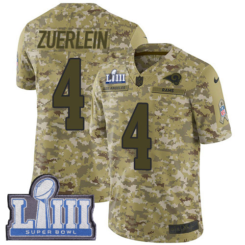 Los Angeles Rams #4 Greg Zuerlein Camo Super Bowl LIII Bound Youth Stitched Limited 2018 Salute to Service Jersey Youth