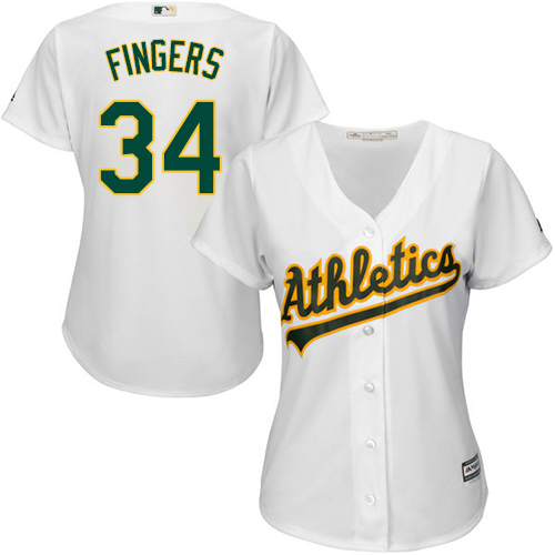 Oakland Athletics #34 Rollie Fingers White Home Women's Stitched Jersey Womens
