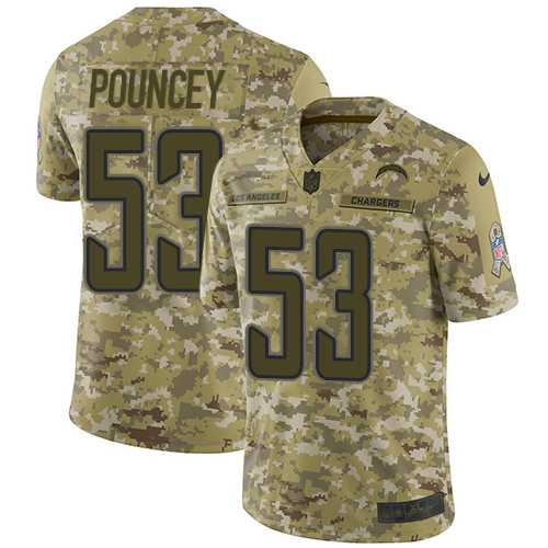 Los Angeles Chargers #53 Mike Pouncey Camo Youth Stitched Limited 2018 Salute to Service Jersey Youth