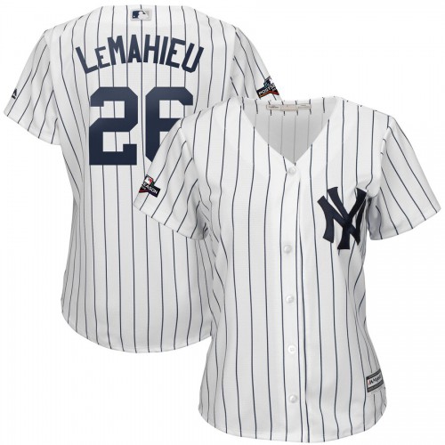New York New York Yankees #26 DJ LeMahieu Majestic Women's 2019 Postseason Official Cool Base Player Jersey White Navy Womens