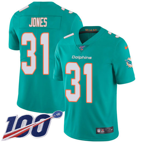 Miami Dolphins #31 Byron Jones Aqua Green Team Color Youth Stitched 100th Season Vapor Untouchable Limited Jersey Youth