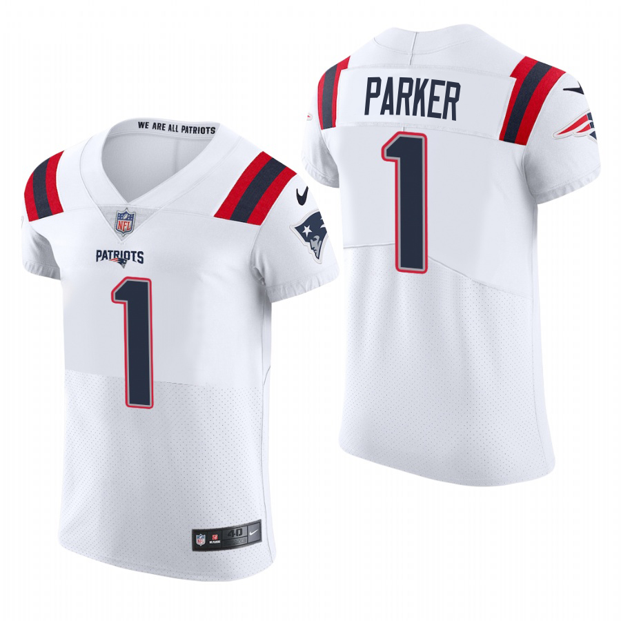 New England Patriots #1 DeVante Parker Men's White Team Color Men's Stitched 2020 Vapor Untouchable Elite Jersey