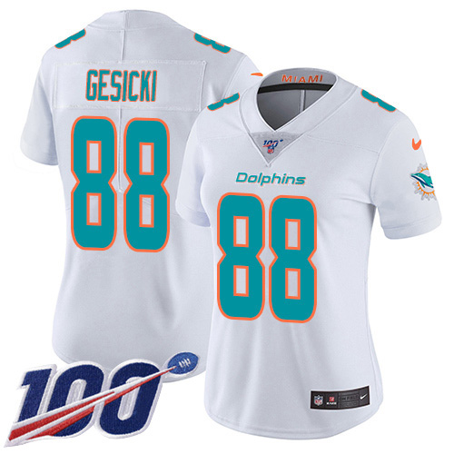 Dolphins #88 Mike Gesicki White Women's Stitched 100th Season Vapor Untouchable Limited Jersey