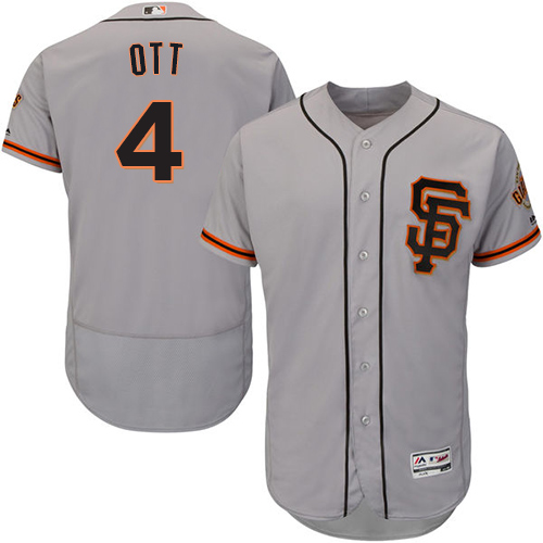 San Francisco Giants #4 Mel Ott Grey Flexbase Authentic Collection Road 2 Stitched Jersey Men's
