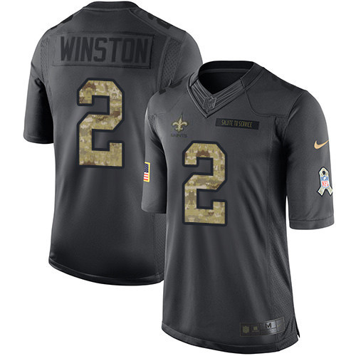 New Orleans Saints #2 Jameis Winston Black Men's Stitched Limited 2016 Salute to Service Jersey Men's