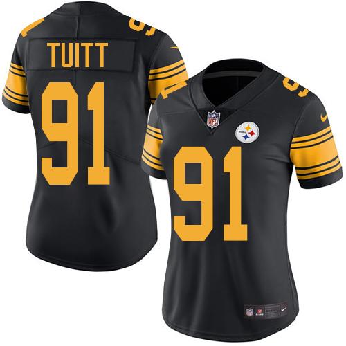 Pittsburgh Steelers #91 Stephon Tuitt Black Women's Stitched Limited Rush Jersey Womens