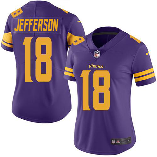 Vikings #18 Justin Jefferson Purple Women's Stitched Limited Rush Jersey