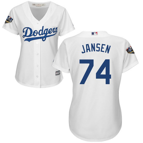 Los Angeles Dodgers #74 Kenley Jansen White Home 2018 World Series Women's Stitched Jersey Womens