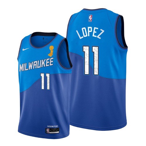 Milwaukee Bucks #11 Brook Lopez Youth 2021 Finals Champions City Edition Jersey Blue Youth