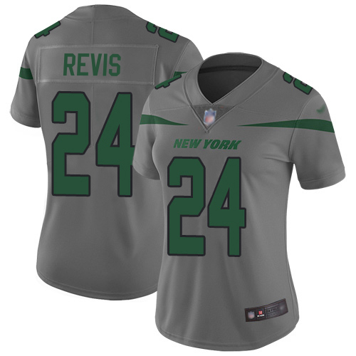 Jets #24 Darrelle Revis Gray Women's Stitched Limited Inverted Legend Jersey