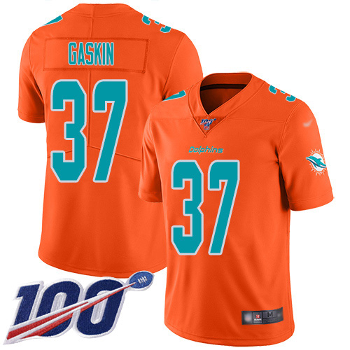 Miami Dolphins #37 Myles Gaskin Orange Men's Stitched Limited Inverted Legend 100th Season Jersey Men's