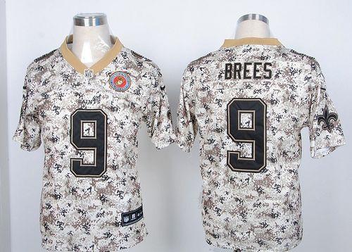 Saints #9 Drew Brees Camo USMC Men's Stitched Elite Jersey