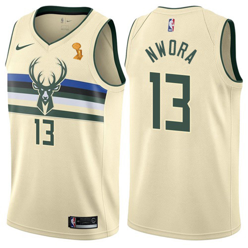 Milwaukee Bucks #13 Jordan Nwora Womens 2021 Finals Champions Swingman City Edition Jersey Cream Womens