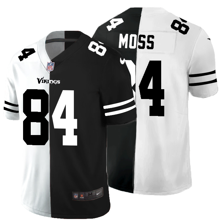 Minnesota Vikings #84 Randy Moss Men's Black V White Peace Split Vapor Untouchable Limited Jersey