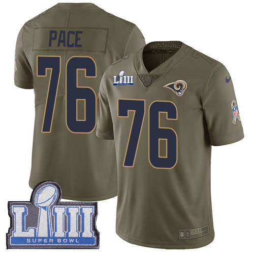 Los Angeles Rams #76 Orlando Pace Olive Super Bowl LIII Bound Men's Stitched Limited 2017 Salute to Service Jersey Men's