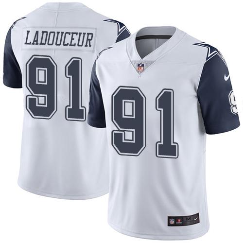 Dallas Cowboys #91 L. P. Ladouceur White Men's Stitched Limited Rush Jersey Men's