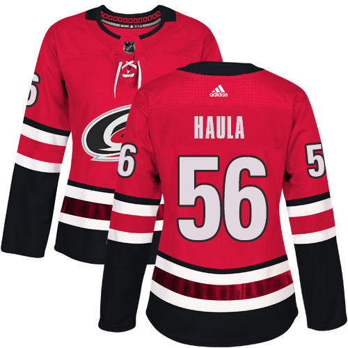 Adidas Carolina Hurricanes #56 Erik Haula Red Home Authentic Women's Stitched Jersey Womens
