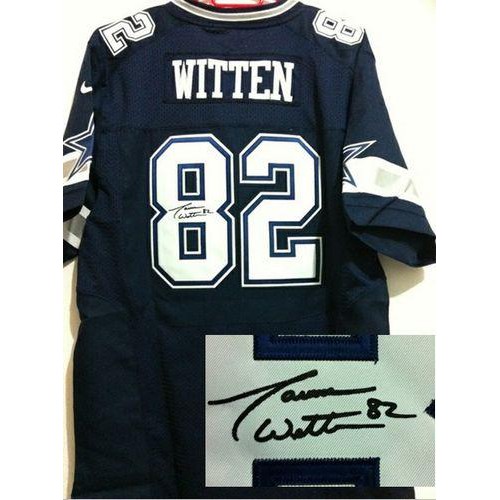 Dallas Cowboys #82 Jason Witten Navy Blue Team Color Men's Stitched Elite Autographed Jersey Men's