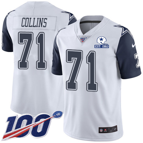 Dallas Cowboys #71 La'el Collins White Men's Stitched With Established In 1960 Patch Limited Rush 100th Season Jersey Men's