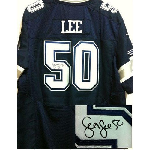 Dallas Cowboys #50 Sean Lee Navy Blue Team Color Men's Stitched Elite Autographed Jersey Men's