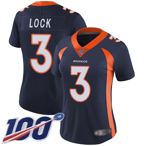 Denver Broncos #3 Drew Lock Navy Blue Alternate Women's Stitched 100th Season Vapor Limited Jersey Womens