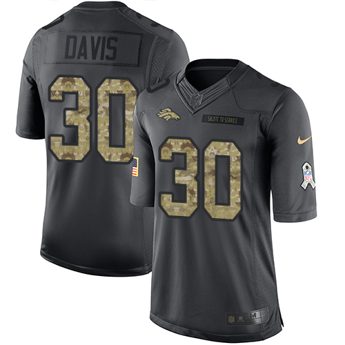 Denver Broncos #30 Terrell Davis Black Youth Stitched Limited 2016 Salute to Service Jersey Youth