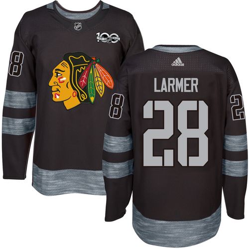 Adidas Chicago Blackhawks #28 Steve Larmer Black 1917-2017 100th Anniversary Stitched Jersey Men's