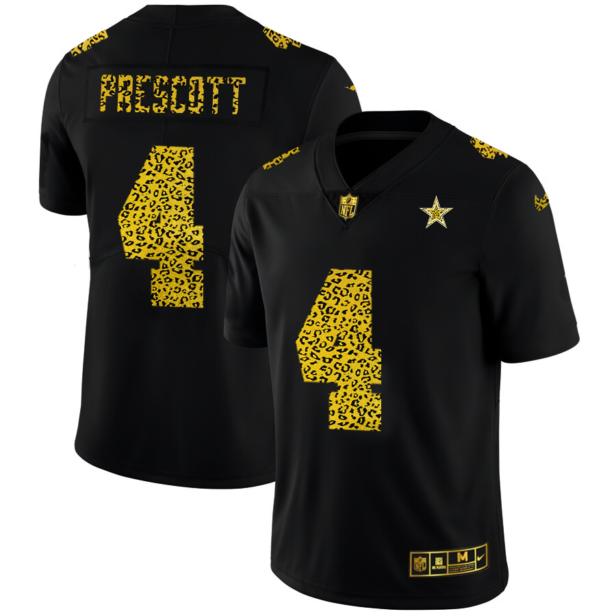 Dallas Cowboys #4 Dak Prescott Men's Leopard Print Fashion Vapor Limited Jersey Black