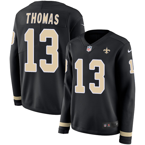 Saints #13 Michael Thomas Black Team Color Women's Stitched Limited Therma Long Sleeve Jersey