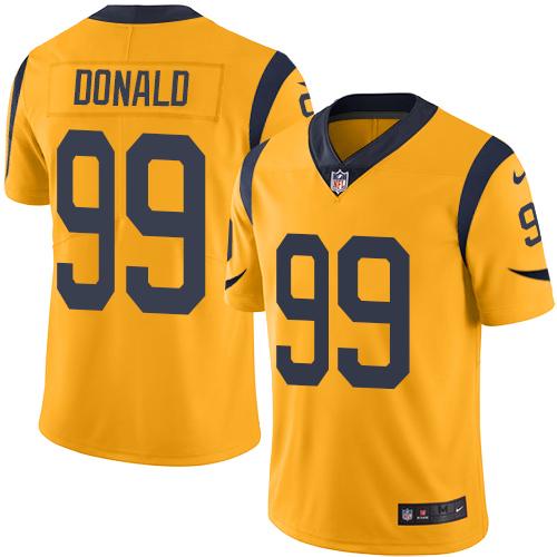 Rams #99 Aaron Donald Gold Youth Stitched Limited Rush Jersey