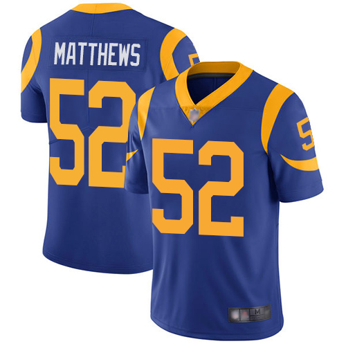 Los Angeles Rams #52 Clay Matthews Royal Blue Alternate Men's Stitched Vapor Untouchable Limited Jersey Men's