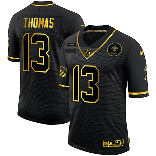 New Orleans Saints #13 Michael Thomas Men's 2020 Salute To Service Golden Limited Jersey Black