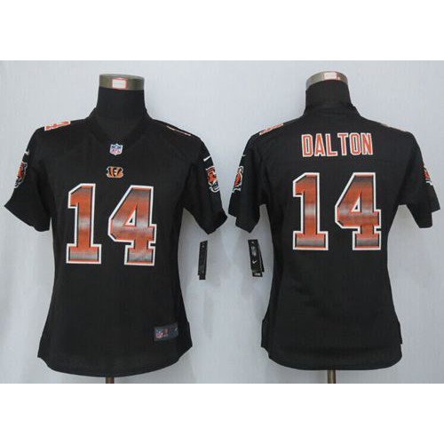 Cincinnati Bengals #14 Andy Dalton Black Team Color Women's Stitched Elite Strobe Jersey Womens