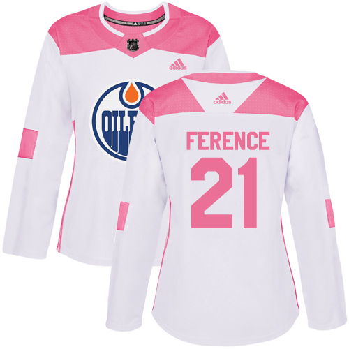 Adidas Edmonton Oilers #21 Andrew Ference White/Pink Authentic Fashion Women's Stitched Jersey Womens