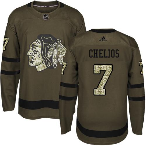 Adidas Chicago Blackhawks #7 Chris Chelios Green Salute to Service Stitched Jersey Men's