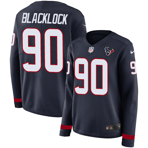 Houston Texans #90 Ross Blacklock Navy Blue Team Color Women's Stitched Limited Therma Long Sleeve Jersey Womens