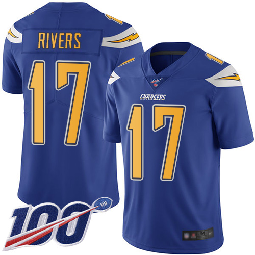 Los Angeles Chargers #17 Philip Rivers Electric Blue Men's Stitched Limited Rush 100th Season Jersey Men's