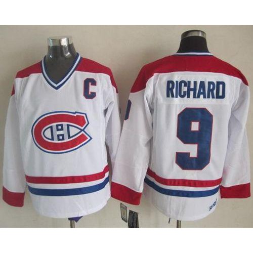 Montreal Canadiens #9 Maurice Richard White CH-CCM Throwback Stitched Jersey Men's