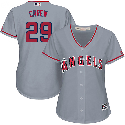 Los Angeles Angels #29 Rod Carew Grey Road Women's Stitched Jersey Womens
