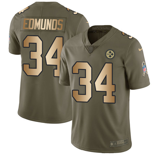 Pittsburgh Steelers #34 Terrell Edmunds Olive/Gold Youth Stitched Limited 2017 Salute to Service Jersey Youth