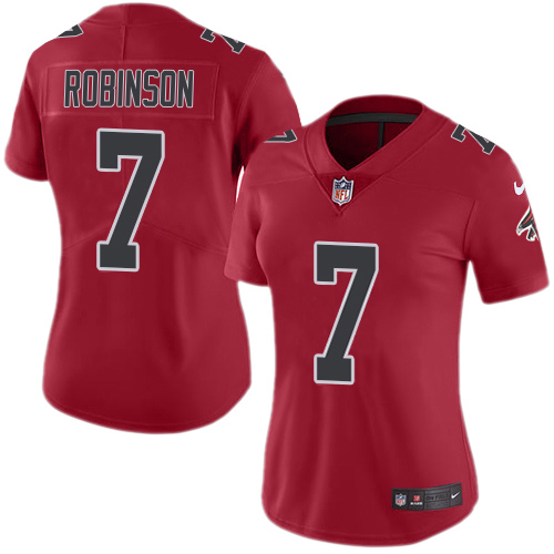 Falcons #7 Bijan Robinson Red Stitched Women's Limited Rush Jersey