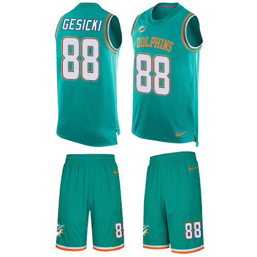 Dolphins #88 Mike Gesicki Aqua Green Team Color Men's Stitched Limited Tank Top Suit Jersey