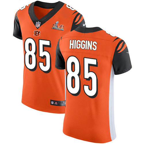 Bengals #85 Tee Higgins Orange Alternate Super Bowl LVI Patch Men's Stitched New Elite Jersey