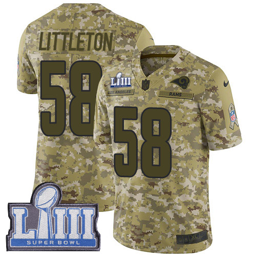 Los Angeles Rams #58 Cory Littleton Camo Super Bowl LIII Bound Youth Stitched Limited 2018 Salute to Service Jersey Youth