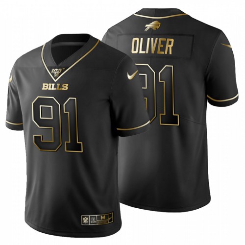Buffalo Buffalo Bills #91 Ed Oliver Men's Black Golden Limited 100 Jersey Men's