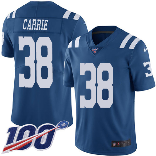 Indianapolis Colts #38 T.J. Carrie Royal Blue Men's Stitched Limited Rush 100th Season Jersey Men's