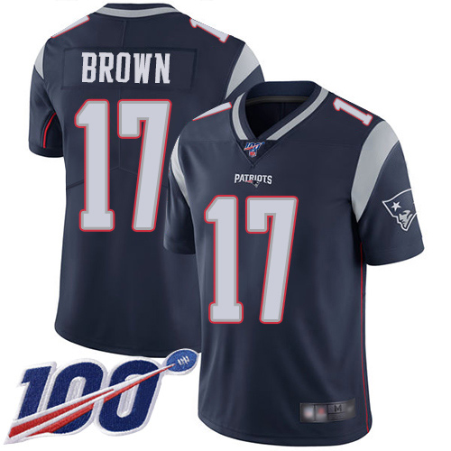 New England Patriots #17 Antonio Brown Navy Blue Team Color Men's Stitched 100th Season Vapor Limited Jersey Men's