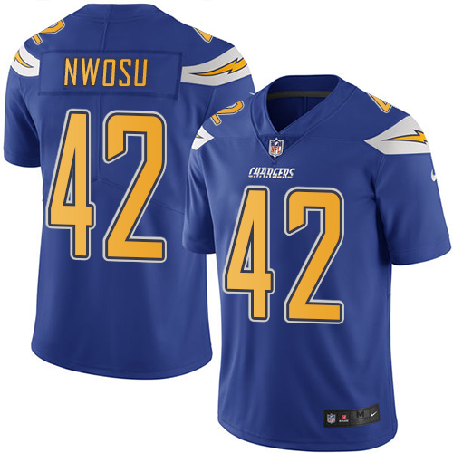 Los Angeles Chargers #42 Uchenna Nwosu Electric Blue Youth Stitched Limited Rush Jersey Youth