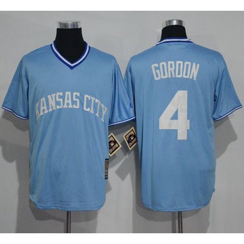 Kansas City Royals #4 Alex Gordon Light Blue Cooperstown Stitched Jersey Men's