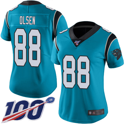 Carolina Panthers #88 Greg Olsen Blue Alternate Women's Stitched 100th Season Vapor Limited Jersey Womens